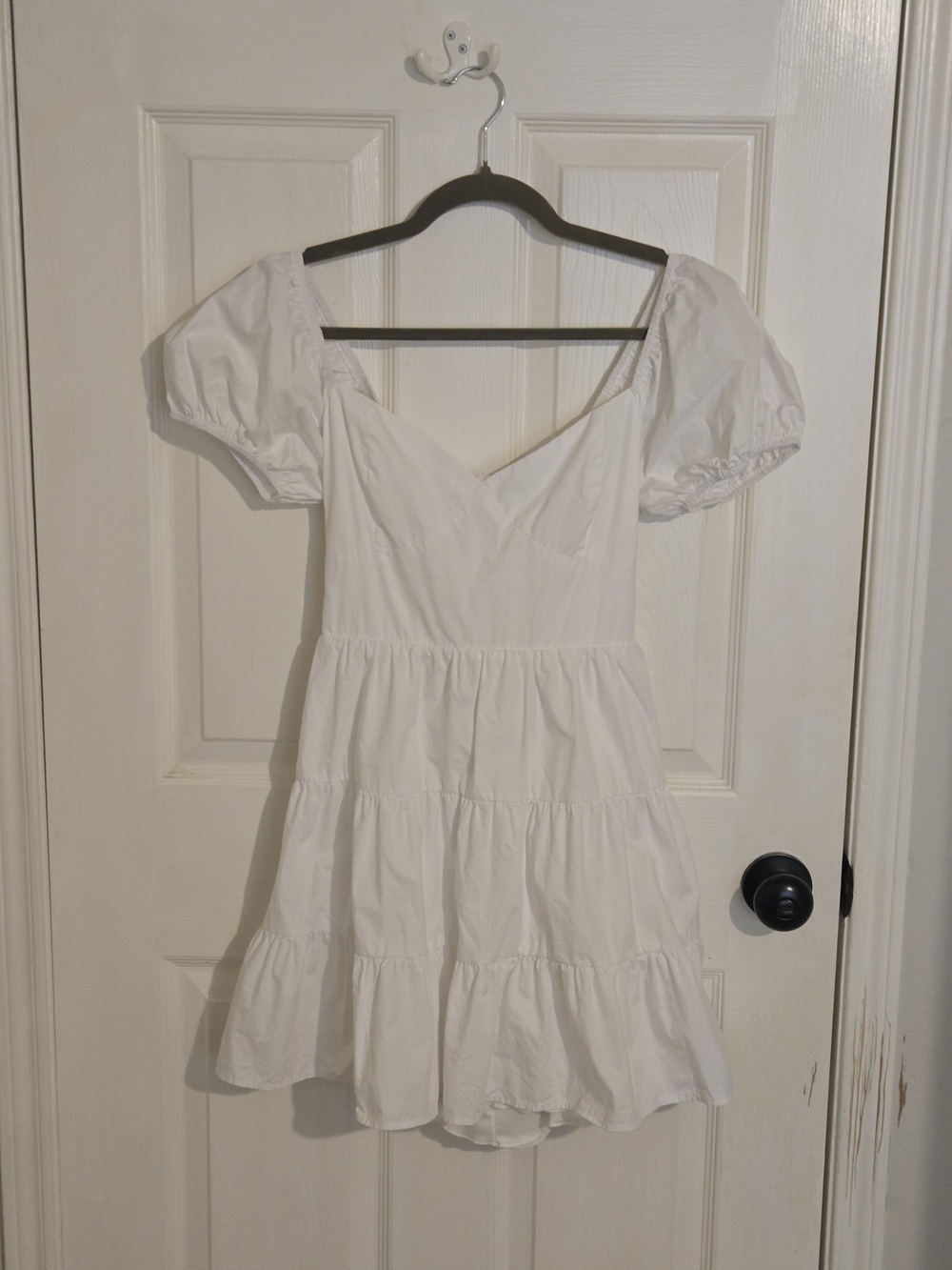 Altar'd State White Puff Sleeve Tiered Mini Dress